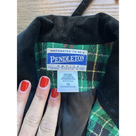 Vintage 90s Pendleton Wool Plaid Velour Collar Blazer Jacket Holiday - Picture 8 of 8